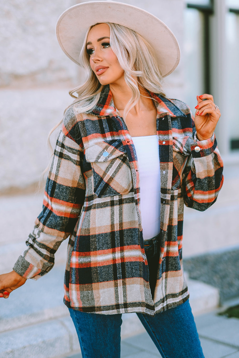 Green Geometric Plaid Print Pocketed Shacket