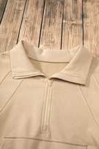 Smoke Green Quarter Zip Stand Neck Kangaroo Pocket Sweatshirt