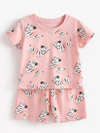 Children's Zebra Print Round Neck Top and Shorts Set