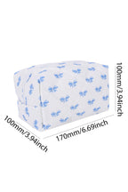 Sky Blue Bow Knot Quilted Zipper Makeup Bag