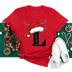 Red Loose T-Shirt Top With A Christmas Party Aesthetic