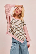 BiBi Stripe Mixed Top With Cut Edge And Reverse Outseam