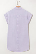 Pink Double Chest Pocket Denim Shirt Dress