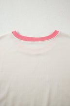 White Color Block Striped Patchwork Dolman Slit Sweatshirt