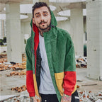 Corduroy Hip-Hop Patchwork Hooded Jacket for Couples