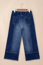 Beau Blue Drawstring Seam Detail Raw Hem Wide Leg Jeans