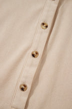 Oatmeal Corduroy Half Button Collared Long Sleeve Mini Dress