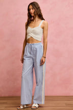 SO ME Wide Check  Pants With Side Lace Trim And Piping