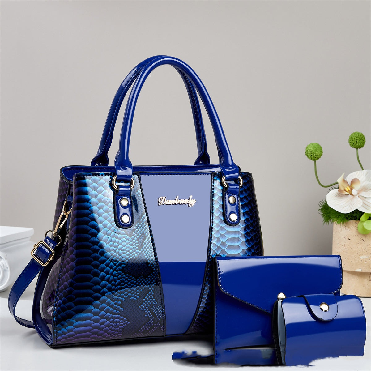 Snakeskin Pattern 3-Piece Tote Handbag Set