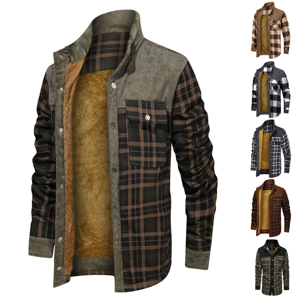 2022 Men's Plus Size Thick Corduroy Plaid Jacket