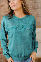 High-rise saved by grace Letter Embroidery Mineral Wash Loose Sweatshirt