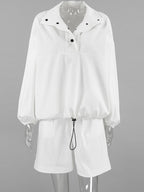 Snap Detail Long Sleeve Top and Shorts Set
