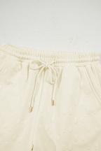 White Bow Jacquard Ruffle Sleeve Short 2pcs Outfit