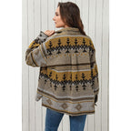 Geometric Collared Drop Shoulder Jacket Polyester Womenswear