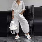 Women’s Cotton Linen Long Sleeve Top and Pants Set