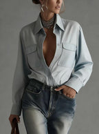 Stylish Relaxed-fit Long-sleeve Collar Shirt For Women