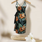 Women's V-neck Lace Up Plant Print Off Shoulder Versatile Dress