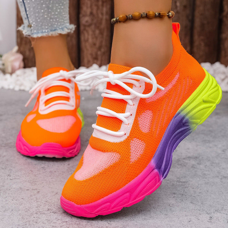 Breathable Mesh Lace-Up Casual Flats