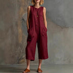 Women's Retro Sleeveless Wide-Leg Cropped Jumpsuit