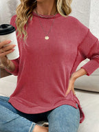 Side Slit Round Neck Sweatshirt
