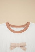 Apricot Bowknot Applique Plus Size Ribbed Top