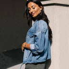 Ladies Denim Jacket Drawstring Loose Ladies Denim Jacket