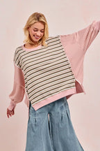 BiBi Stripe Mixed Top With Cut Edge And Reverse Outseam
