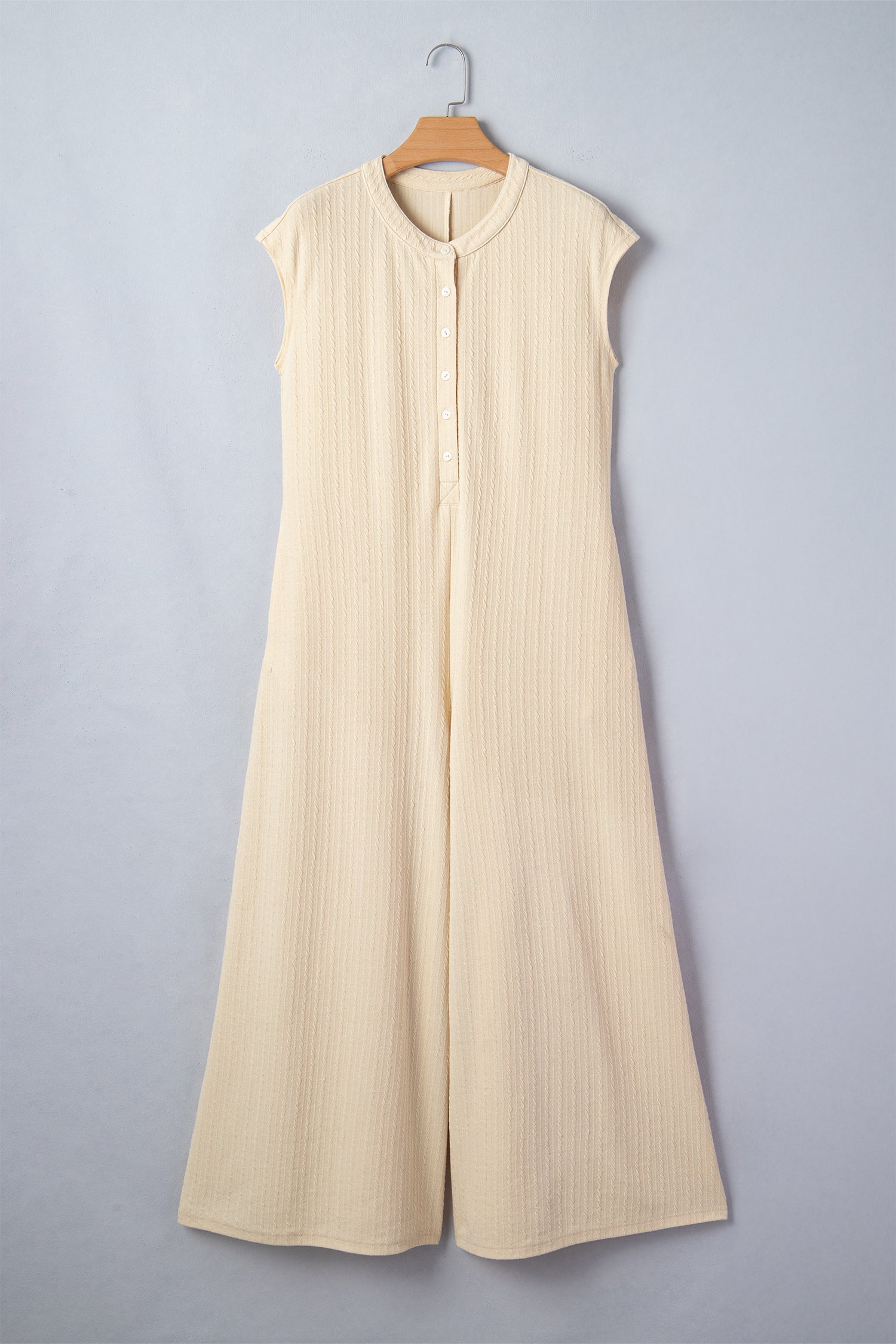 Jet Stream Half Buttons Ribbed Knit Wide Leg Jumpsuit