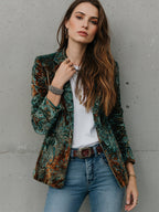 Women’s Printed Suit Jacket with Lining – Autumn Winter Casual Commuter Blazer