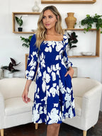 Double Take Full Size Floral Ruffle Hem Smocked Dress with Pockets