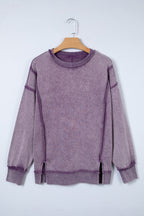 Valerian Mineral Wash Exposed Seam Side Slit Sweatshirt