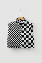 Black Double Checked Stand Collar Cropped Puffer Vest