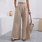 Women's High-Waist Wide-Leg Trousers with Pockets – Full Length