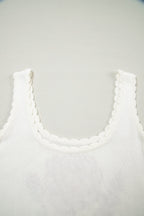 White Retro Floral Print Scalloped Square Neck Knit Sweater Vest