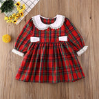 Round Neck Lace Long Sleeve Western Style Plaid Dress