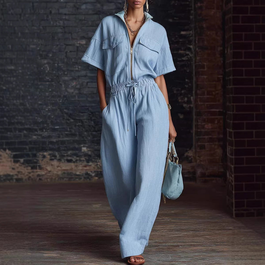 Women’s Stand Collar Sleeveless Wide-Leg Jumpsuit