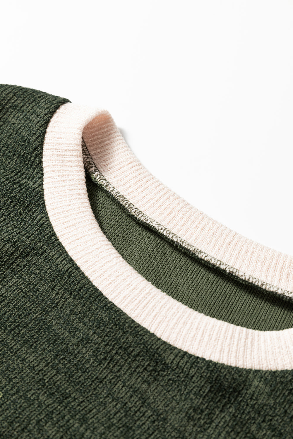 Four Leaf Clover Contrast Color Trim Knit Drop Shoulder Loose Top