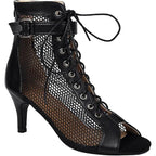 Utikliou Womens Size 5.5 Black Mesh Peep Toe High Top 3" Heel Lace Up Boots