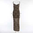 Summer Elegant Backless Long Dress Hot Girl Sexy Slim Leopard Print Sling Dress Women