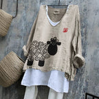 SpringSummer V-neck Long-sleeve Shirt Artistic Retro And Relaxed-fit
