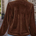 Women's Solid Color V-Neck Button Detail Long Sleeve Pullover