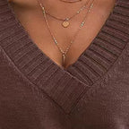 Women’s V-Neck Drop Shoulder Sweater | Casual Long Sleeve Pullover