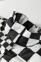 Black Double Checked Stand Collar Cropped Puffer Vest