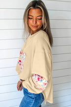 Wisteria Flower Applique Patchwork Drop Sleeve Pullover Sweatshirt