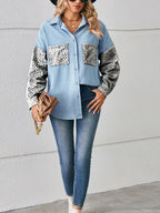 Leopard Patchwork Button Up Denim Shirt