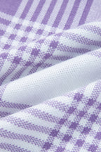 Lilac Plaid Print Ribbed Trim Loose Sweater
