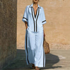 Women’s Color Block Shirt and Wide-Leg Pants Set