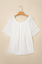 White Frilly Off Shoulder Lace Insert Sleeve Textured Blouse