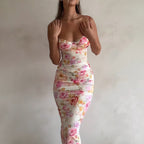 Women’s Floral Bodycon Maxi Dress – Sexy Spaghetti Strap Vacation & Summer Dress