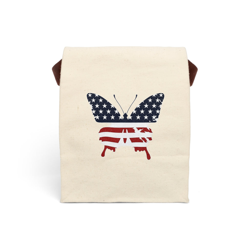 Canvas Lunch Bag  American Flag Butterfly Design (Patriotic Picnic Tote)